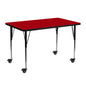 Flash Furniture XU-A2448-REC-RED-T-A-CAS-GG Mobile 24"W x 48"L Rectangular Red Thermal Laminate Adjustable Activity Table (Red Top/Black Frame) - Main view