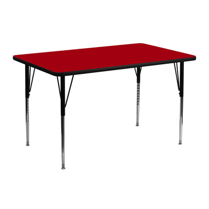 Flash Furniture XU-A2448-REC-RED-T-A-GG 24"W x 48"L Rectangular Red Thermal Laminate Adjustable Activity Table (Red Top/Black Frame) - Main view