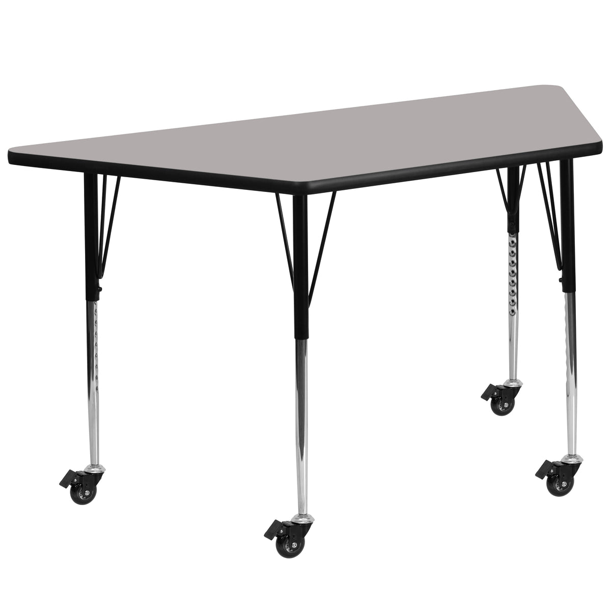 Flash Furniture XU-A2448-TRAP-GY-H-A-CAS-GG Mobile 22.5"W x 45"L Trapezoid Grey HP Laminate Adjustable Leg Activity Table (Gray Top/Black Frame) - Main view