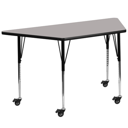 Flash Furniture XU-A2448-TRAP-GY-H-A-CAS-GG Mobile 22.5"W x 45"L Trapezoid Grey HP Laminate Adjustable Leg Activity Table (Gray Top/Black Frame) - Main view