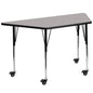 Flash Furniture XU-A2448-TRAP-GY-H-A-CAS-GG Mobile 22.5"W x 45"L Trapezoid Grey HP Laminate Adjustable Leg Activity Table (Gray Top/Black Frame) - Main view