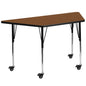 Flash Furniture XU-A2448-TRAP-OAK-H-A-CAS-GG Mobile 22.5"W x 45"L Trapezoid Oak HP Laminate Adjustable Leg Activity Table (Oak Top/Black Frame) - Main view