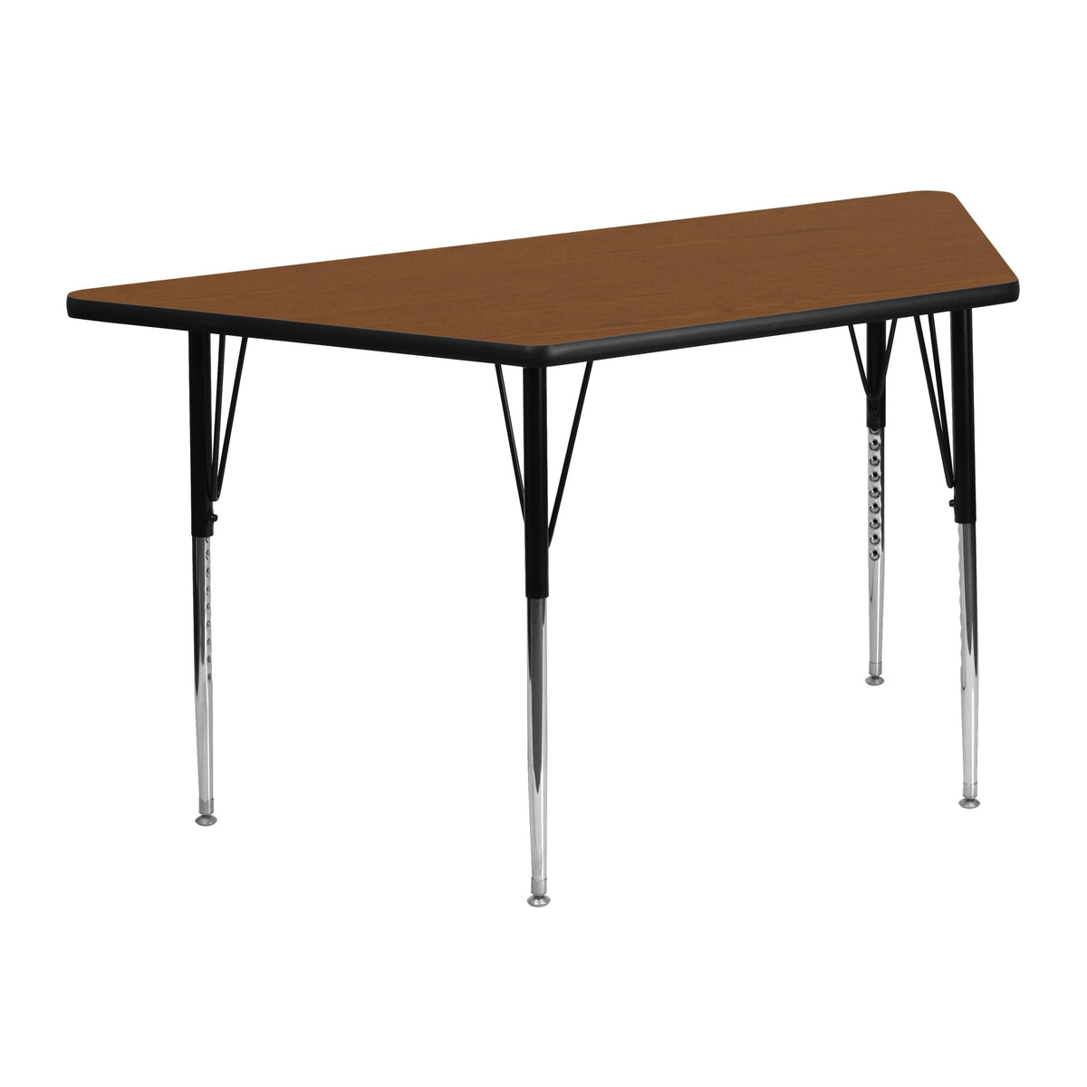 Flash Furniture XU-A2448-TRAP-OAK-H-A-GG 22.5"W x 45"L Trapezoid Oak HP Laminate Activity Table - Height Adjustable Legs (Oak Top/Black Frame) - Main view