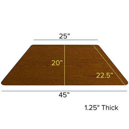 Flash Furniture XU-A2448-TRAP-OAK-H-A-GG 22.5"W x 45"L Trapezoid Oak HP Laminate Activity Table - Height Adjustable Legs (Oak Top/Black Frame) - View 2