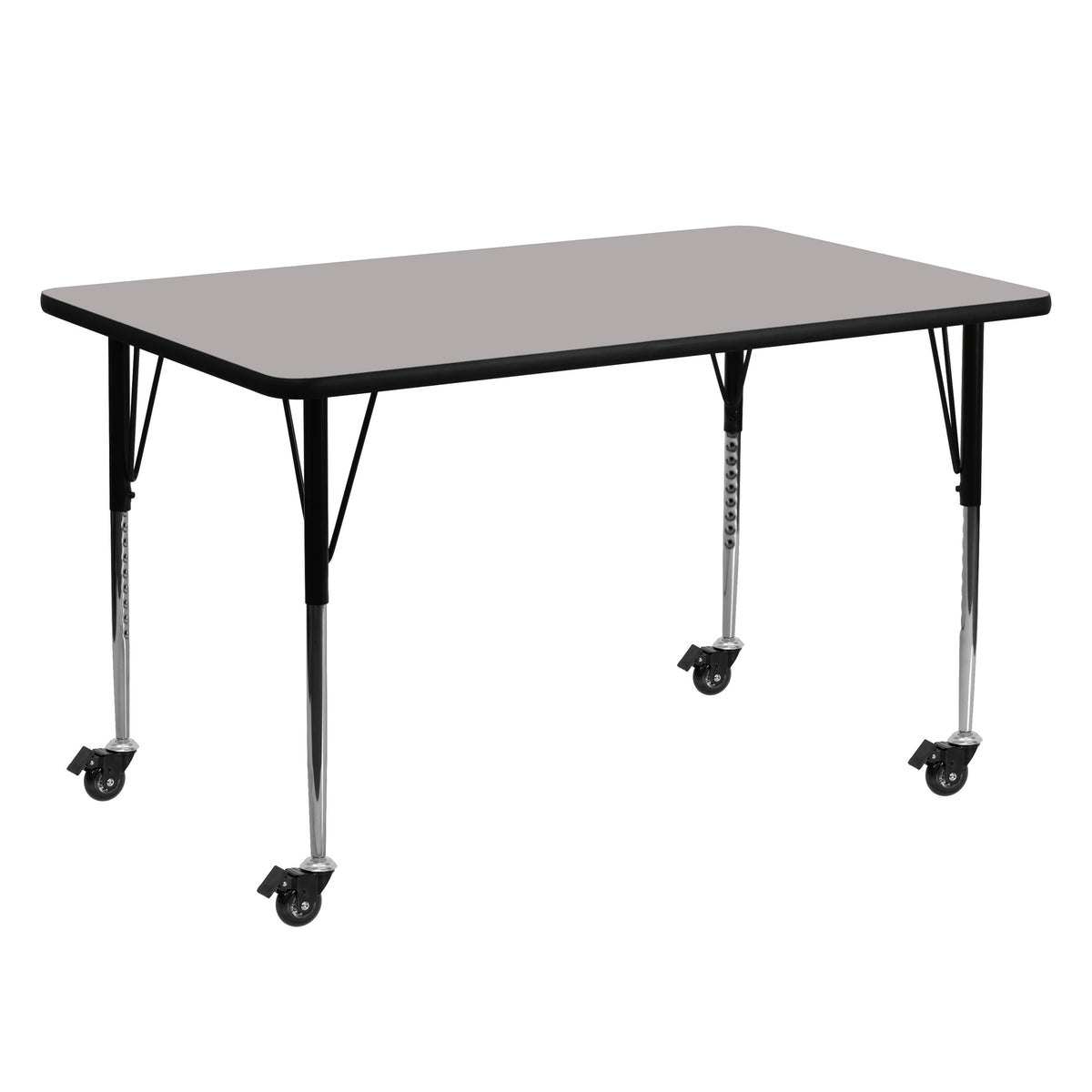 Flash Furniture XU-A2460-REC-GY-H-A-CAS-GG Mobile 24"W x 60"L Rectangular Grey HP Laminate Adjustable Leg Activity Table (Gray Top/Black Frame) - Main view