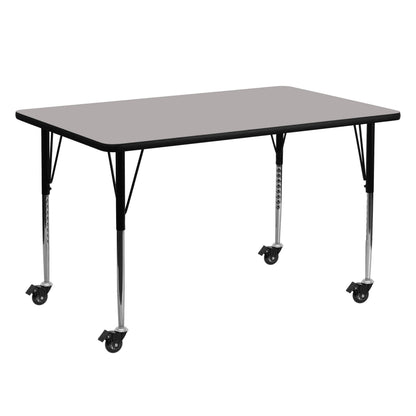 Flash Furniture XU-A2460-REC-GY-H-A-CAS-GG Mobile 24"W x 60"L Rectangular Grey HP Laminate Adjustable Leg Activity Table (Gray Top/Black Frame) - Main view