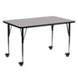 Flash Furniture XU-A2460-REC-GY-H-A-CAS-GG Mobile 24"W x 60"L Rectangular Grey HP Laminate Adjustable Leg Activity Table (Gray Top/Black Frame) - Main view