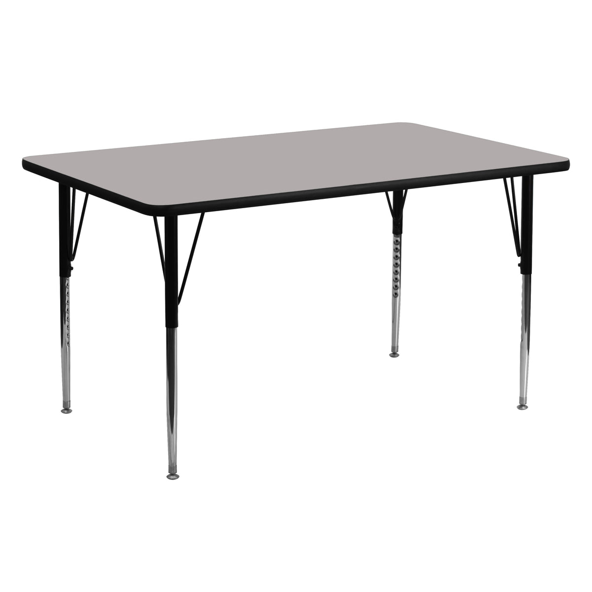 Flash Furniture XU-A2460-REC-GY-H-A-GG 24"W x 60"L Rectangular Grey HP Laminate Activity Table - Height Adjustable Legs (Gray Top/Black Frame) - Main view