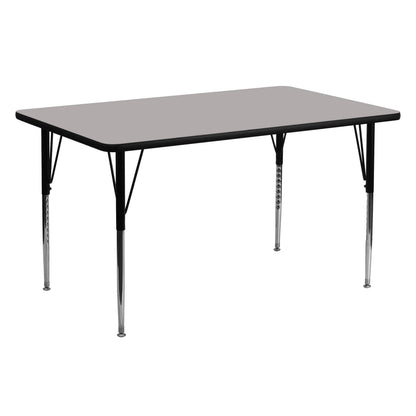 Flash Furniture XU-A2460-REC-GY-H-A-GG 24"W x 60"L Rectangular Grey HP Laminate Activity Table - Height Adjustable Legs (Gray Top/Black Frame) - Main view