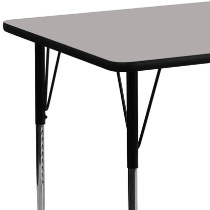 Flash Furniture XU-A2460-REC-GY-H-A-GG 24"W x 60"L Rectangular Grey HP Laminate Activity Table - Height Adjustable Legs (Gray Top/Black Frame) - View 5