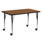 Flash Furniture XU-A2460-REC-OAK-H-A-CAS-GG Mobile 24"W x 60"L Rectangular Oak HP Laminate Adjustable Leg Activity Table (Oak Top/Black Frame) - Main view