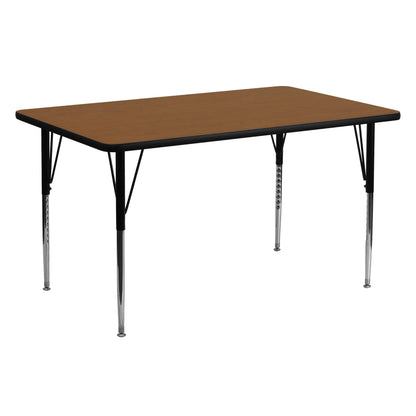 Flash Furniture XU-A2460-REC-OAK-H-A-GG 24"W x 60"L Rectangular Oak HP Laminate Adjustable Leg Activity Table (Oak Top/Black Frame) - Main view