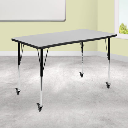 Flash Furniture XU-A3048-CON-GY-T-A-CAS-GG Mobile 28"Wx47.5"L Rectangular Wave Collaborative Grey Adjustable Activity Table (Grey Top/Black Frame) - View 2