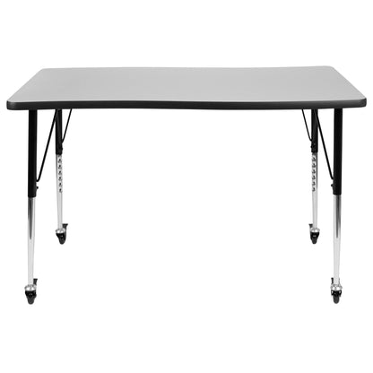Flash Furniture XU-A3048-CON-GY-T-A-CAS-GG Mobile 28"Wx47.5"L Rectangular Wave Collaborative Grey Adjustable Activity Table (Grey Top/Black Frame) - View 6