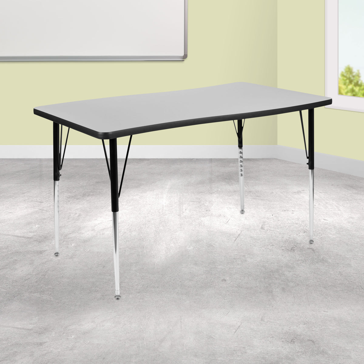 Flash Furniture XU-A3048-CON-GY-T-A-GG 28"W x 47.5"L Rectangle Wave Collaborative Grey Adjustable Height Activity Table (Grey Top/Black Frame) - View 2