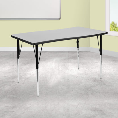 Flash Furniture XU-A3048-CON-GY-T-A-GG 28"W x 47.5"L Rectangle Wave Collaborative Grey Adjustable Height Activity Table (Grey Top/Black Frame) - View 2