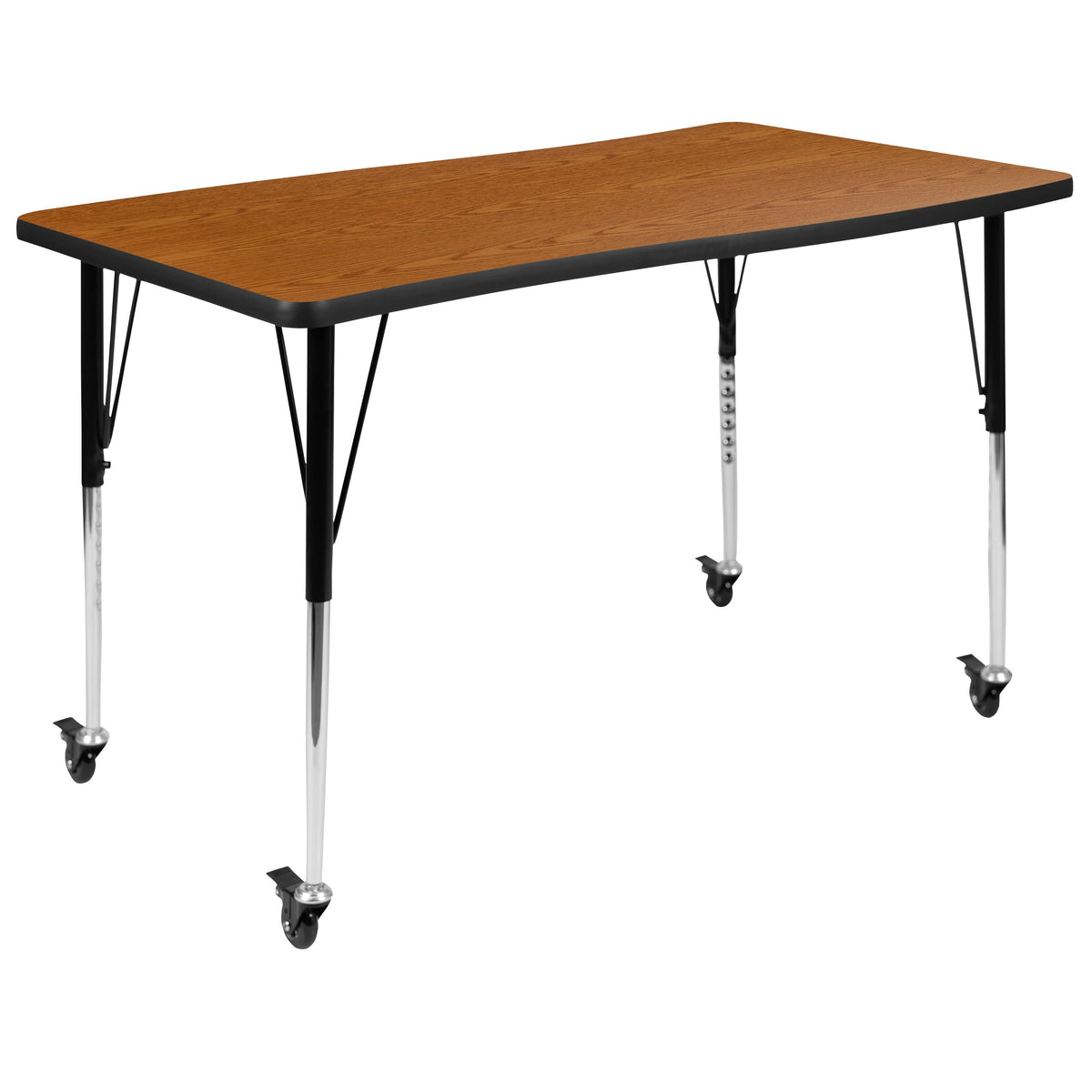 Flash Furniture XU-A3048-CON-OAK-T-A-CAS-GG Mobile 28"Wx47.5"L Rectangular Wave Collaborative Oak Adjustable Activity Table (Oak Top/Black Frame) - Main view