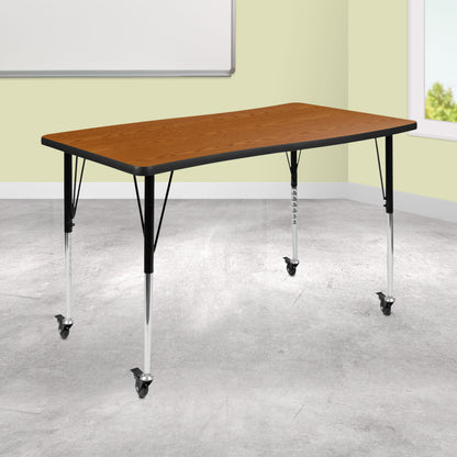 Flash Furniture XU-A3048-CON-OAK-T-A-CAS-GG Mobile 28"Wx47.5"L Rectangular Wave Collaborative Oak Adjustable Activity Table (Oak Top/Black Frame) - View 2