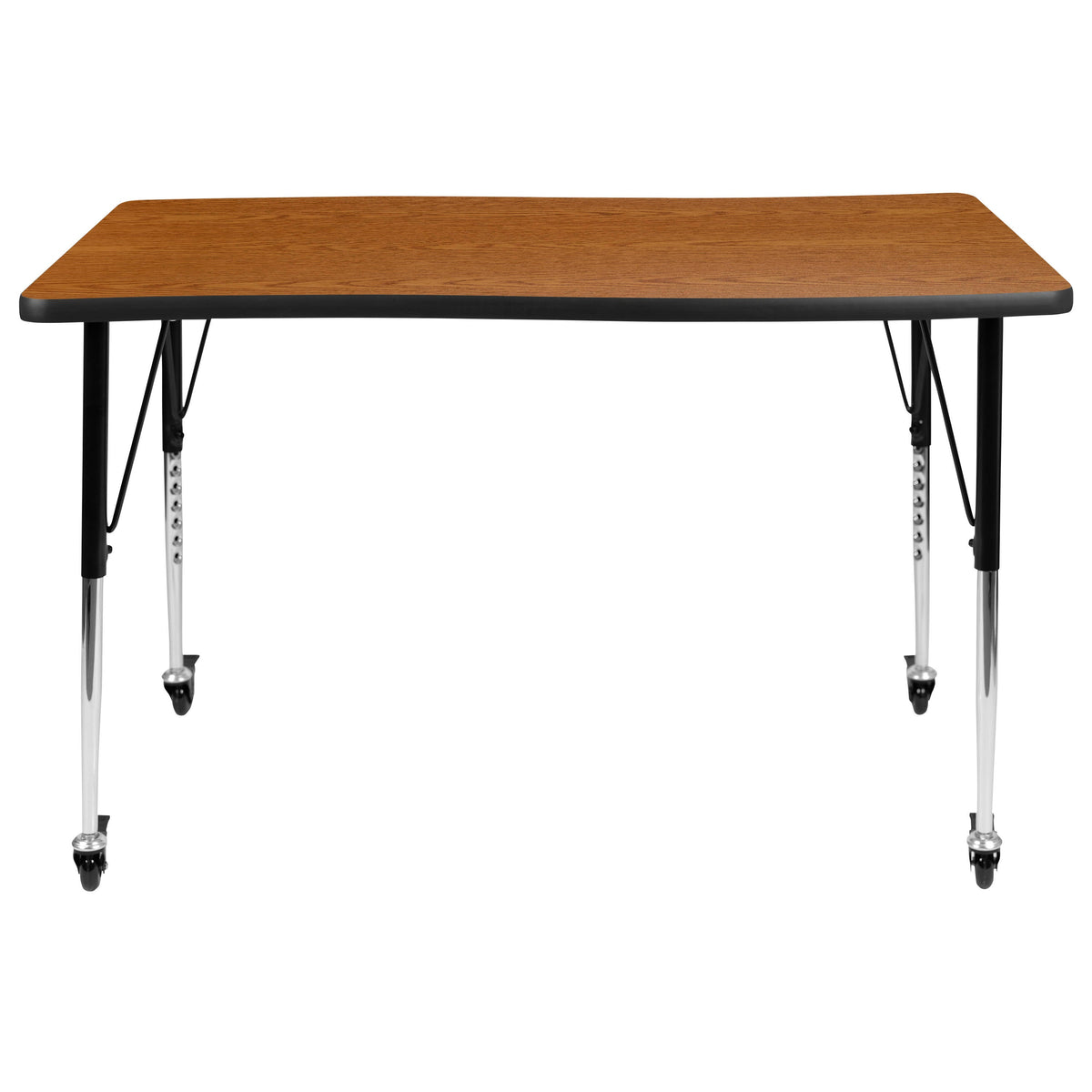 Flash Furniture XU-A3048-CON-OAK-T-A-CAS-GG Mobile 28"Wx47.5"L Rectangular Wave Collaborative Oak Adjustable Activity Table (Oak Top/Black Frame) - View 6