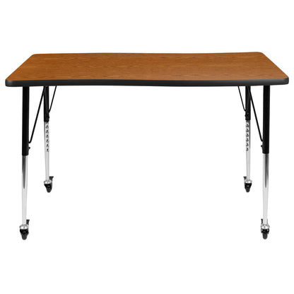 Flash Furniture XU-A3048-CON-OAK-T-A-CAS-GG Mobile 28"Wx47.5"L Rectangular Wave Collaborative Oak Adjustable Activity Table (Oak Top/Black Frame) - View 6