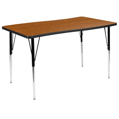 Flash Furniture XU-A3048-CON-OAK-T-A-GG 28"W x 47.5"L Rectangle Wave Collaborative Oak Adjustable Height Activity Table (Oak Top/Black Frame) - Main view