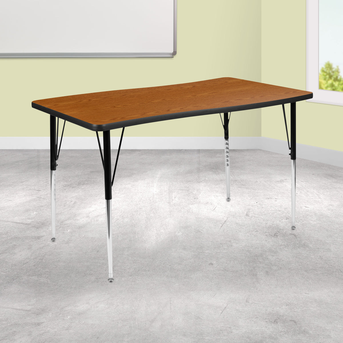 Flash Furniture XU-A3048-CON-OAK-T-A-GG 28"W x 47.5"L Rectangle Wave Collaborative Oak Adjustable Height Activity Table (Oak Top/Black Frame) - View 2