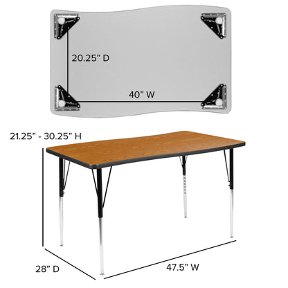 Flash Furniture XU-A3048-CON-OAK-T-A-GG 28"W x 47.5"L Rectangle Wave Collaborative Oak Adjustable Height Activity Table (Oak Top/Black Frame) - View 4