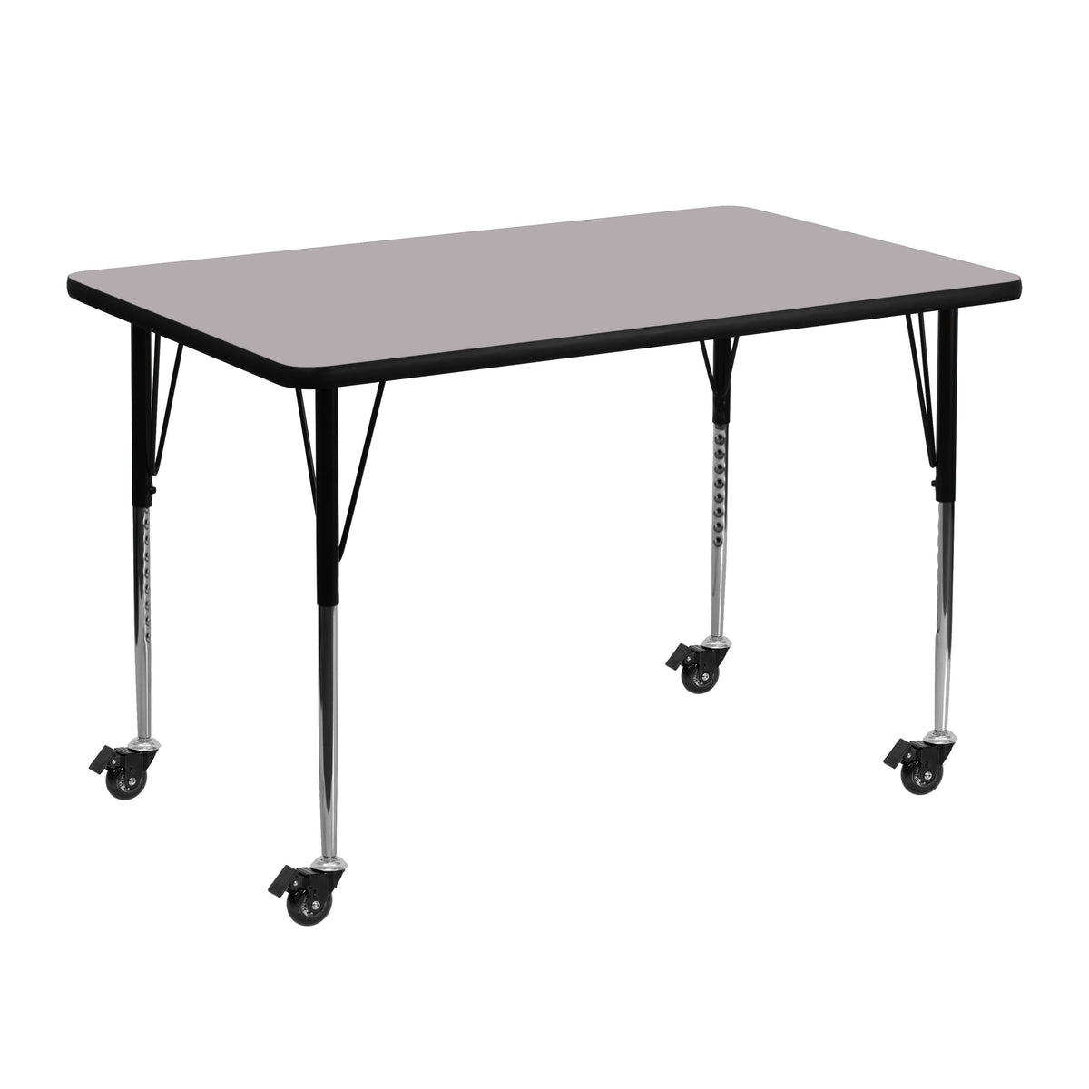 Flash Furniture XU-A3048-REC-GY-T-A-CAS-GG Mobile 30"W x 48"L Rectangular Grey Thermal Laminate Adjustable Activity Table (Gray Top/Black Frame) - Main view