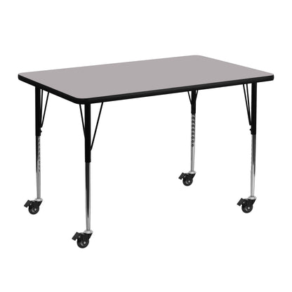 Flash Furniture XU-A3048-REC-GY-T-A-CAS-GG Mobile 30"W x 48"L Rectangular Grey Thermal Laminate Adjustable Activity Table (Gray Top/Black Frame) - Main view
