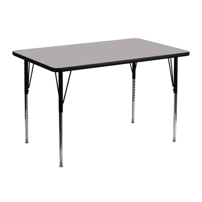 Flash Furniture XU-A3048-REC-GY-T-A-GG 30"W x 48"L Rectangular Grey Thermal Laminate Adjustable Activity Table (Gray Top/Black Frame) - Main view