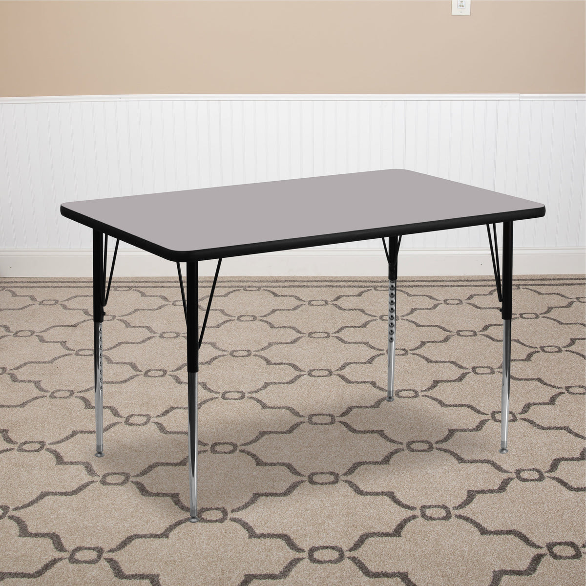 Flash Furniture XU-A3048-REC-GY-T-A-GG 30"W x 48"L Rectangular Grey Thermal Laminate Adjustable Activity Table (Gray Top/Black Frame) - View 2