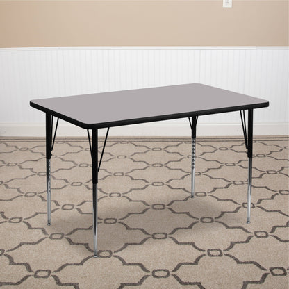Flash Furniture XU-A3048-REC-GY-T-A-GG 30"W x 48"L Rectangular Grey Thermal Laminate Adjustable Activity Table (Gray Top/Black Frame) - View 2