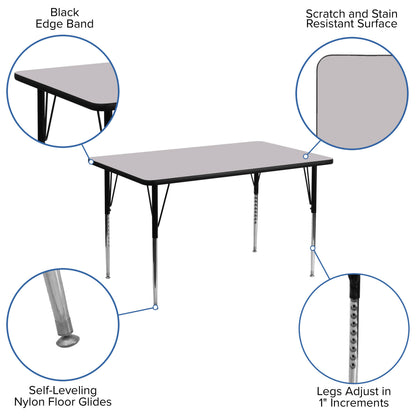Flash Furniture XU-A3048-REC-GY-T-A-GG 30"W x 48"L Rectangular Grey Thermal Laminate Adjustable Activity Table (Gray Top/Black Frame) - View 3
