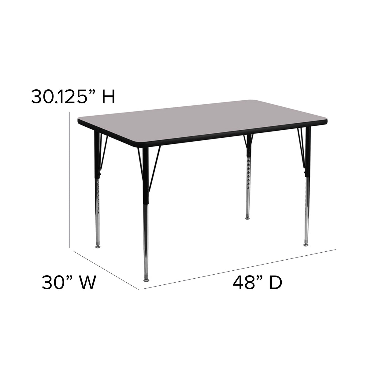 Flash Furniture XU-A3048-REC-GY-T-A-GG 30"W x 48"L Rectangular Grey Thermal Laminate Adjustable Activity Table (Gray Top/Black Frame) - View 4