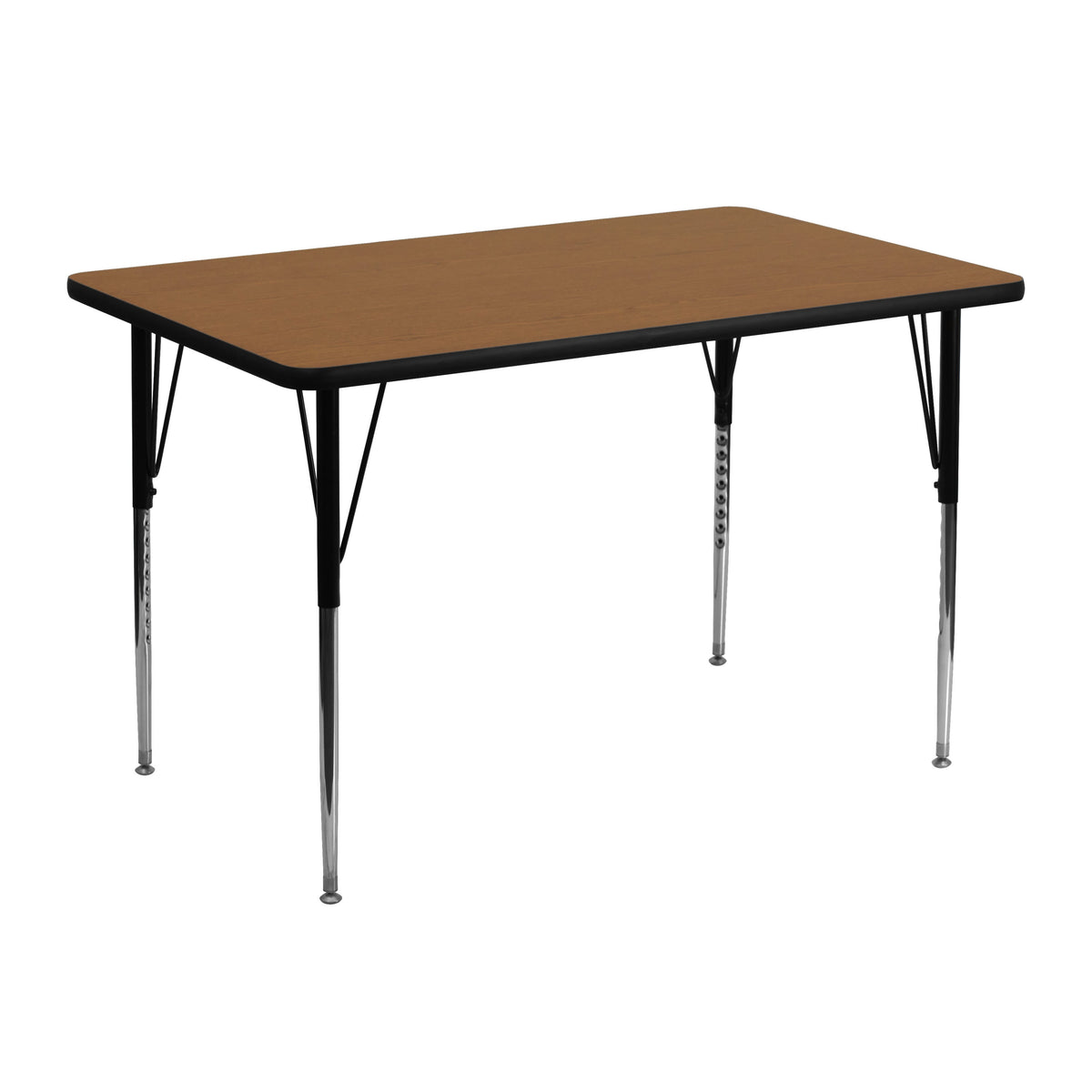 Flash Furniture XU-A3048-REC-OAK-T-A-GG 30"W x 48"L Rectangular Oak Thermal Laminate Adjustable Activity Table (Oak Top/Black Frame) - Main view