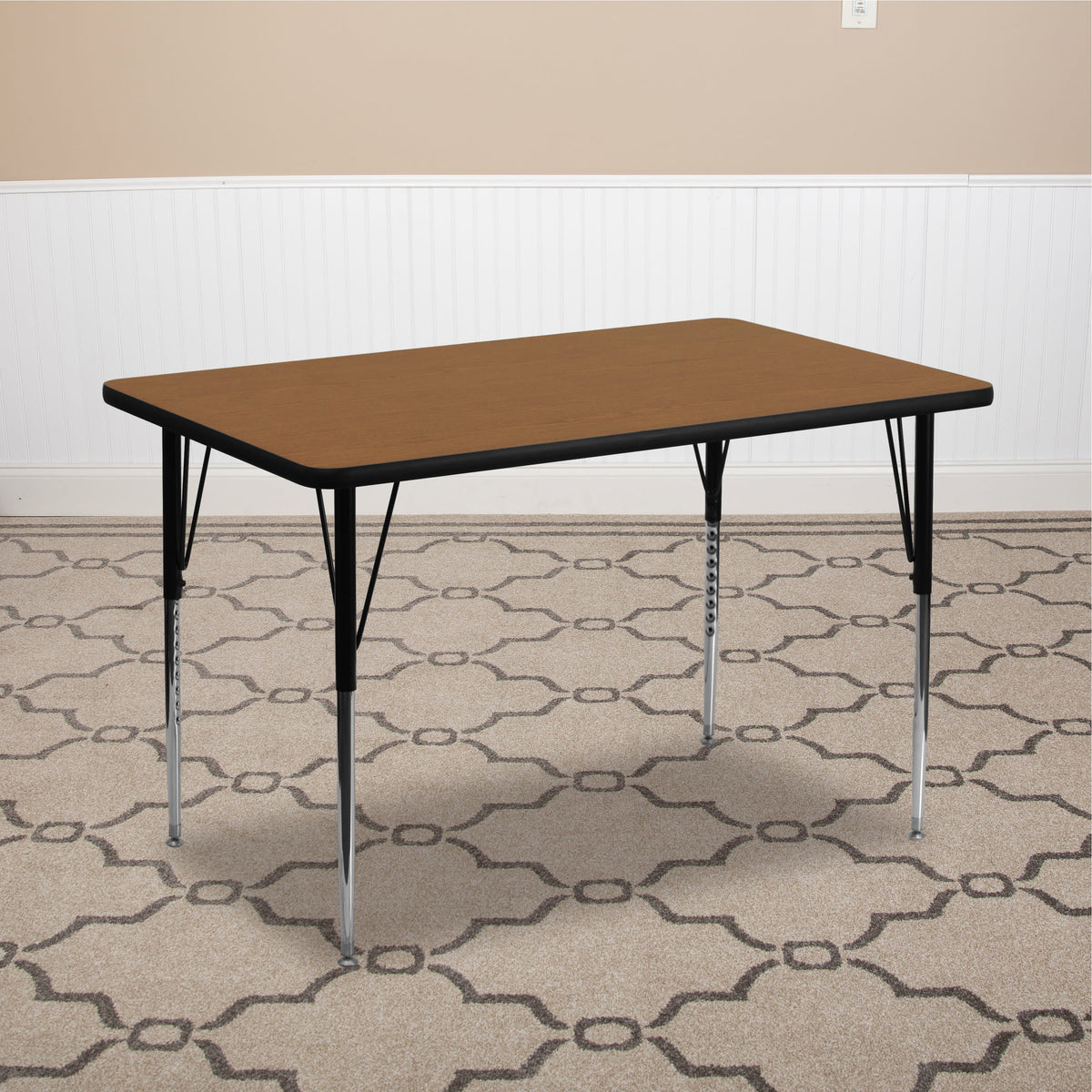 Flash Furniture XU-A3048-REC-OAK-T-A-GG 30"W x 48"L Rectangular Oak Thermal Laminate Adjustable Activity Table (Oak Top/Black Frame) - View 2
