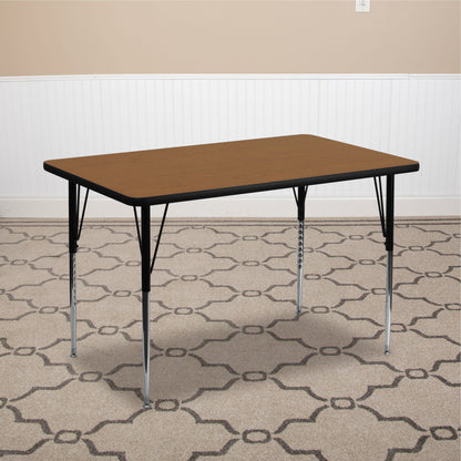 Flash Furniture XU-A3048-REC-OAK-T-A-GG 30"W x 48"L Rectangular Oak Thermal Laminate Adjustable Activity Table (Oak Top/Black Frame) - View 2