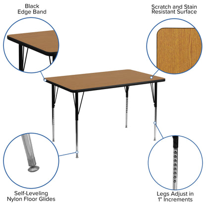 Flash Furniture XU-A3048-REC-OAK-T-A-GG 30"W x 48"L Rectangular Oak Thermal Laminate Adjustable Activity Table (Oak Top/Black Frame) - View 3