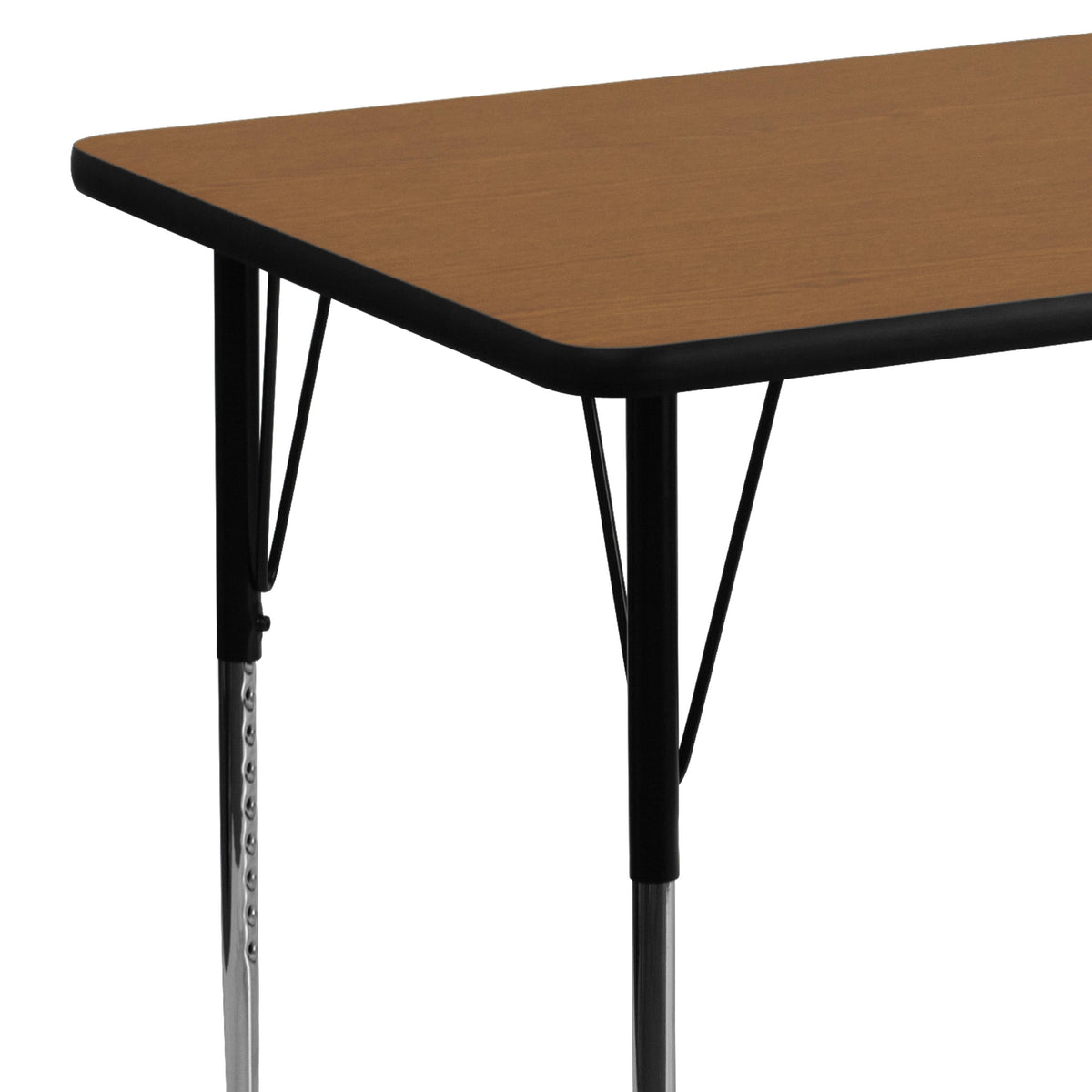 Flash Furniture XU-A3048-REC-OAK-T-A-GG 30"W x 48"L Rectangular Oak Thermal Laminate Adjustable Activity Table (Oak Top/Black Frame) - View 5