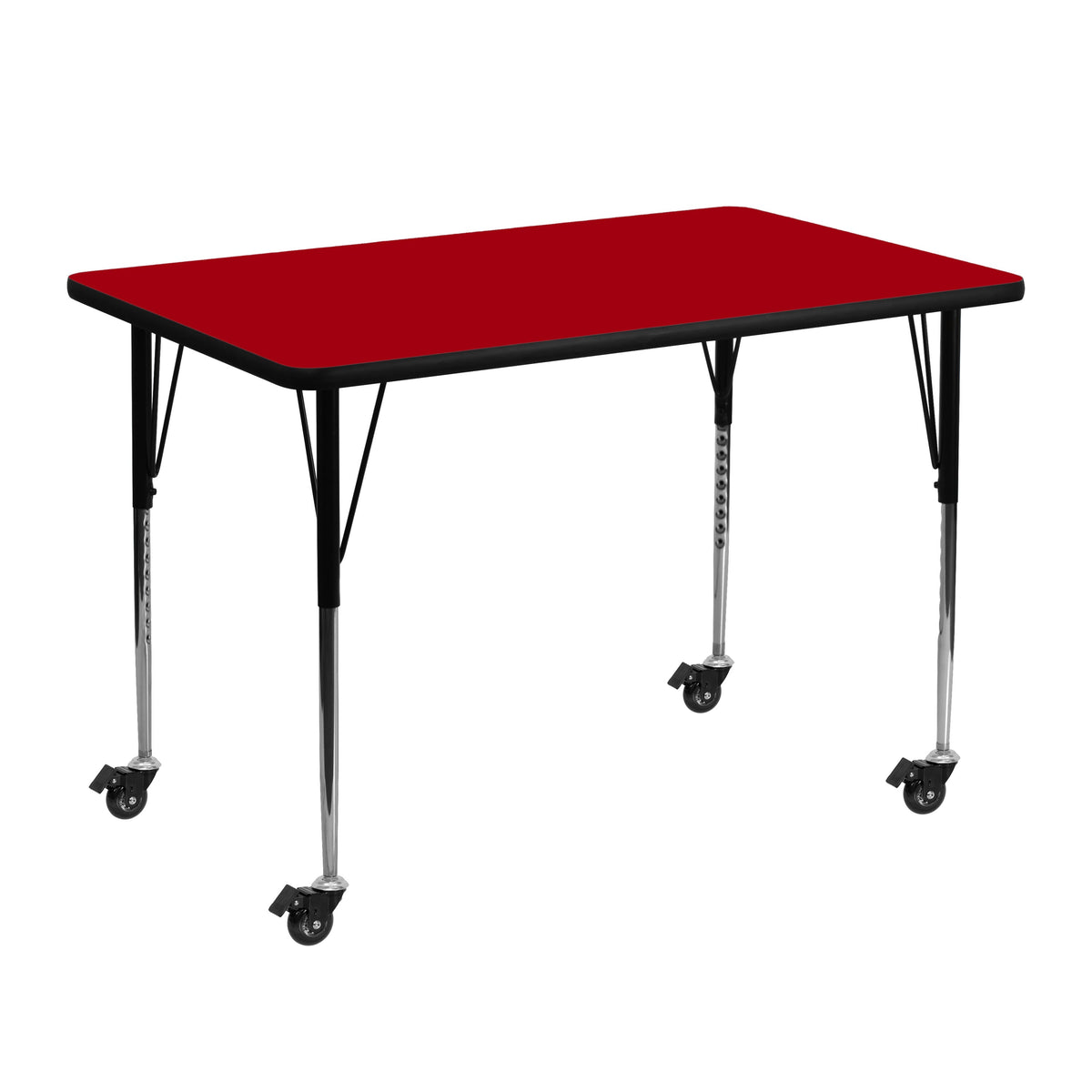 Flash Furniture XU-A3048-REC-RED-T-A-CAS-GG Mobile 30"W x 48"L Rectangular Red Thermal Laminate Adjustable Activity Table (Red Top/Black Frame) - Main view