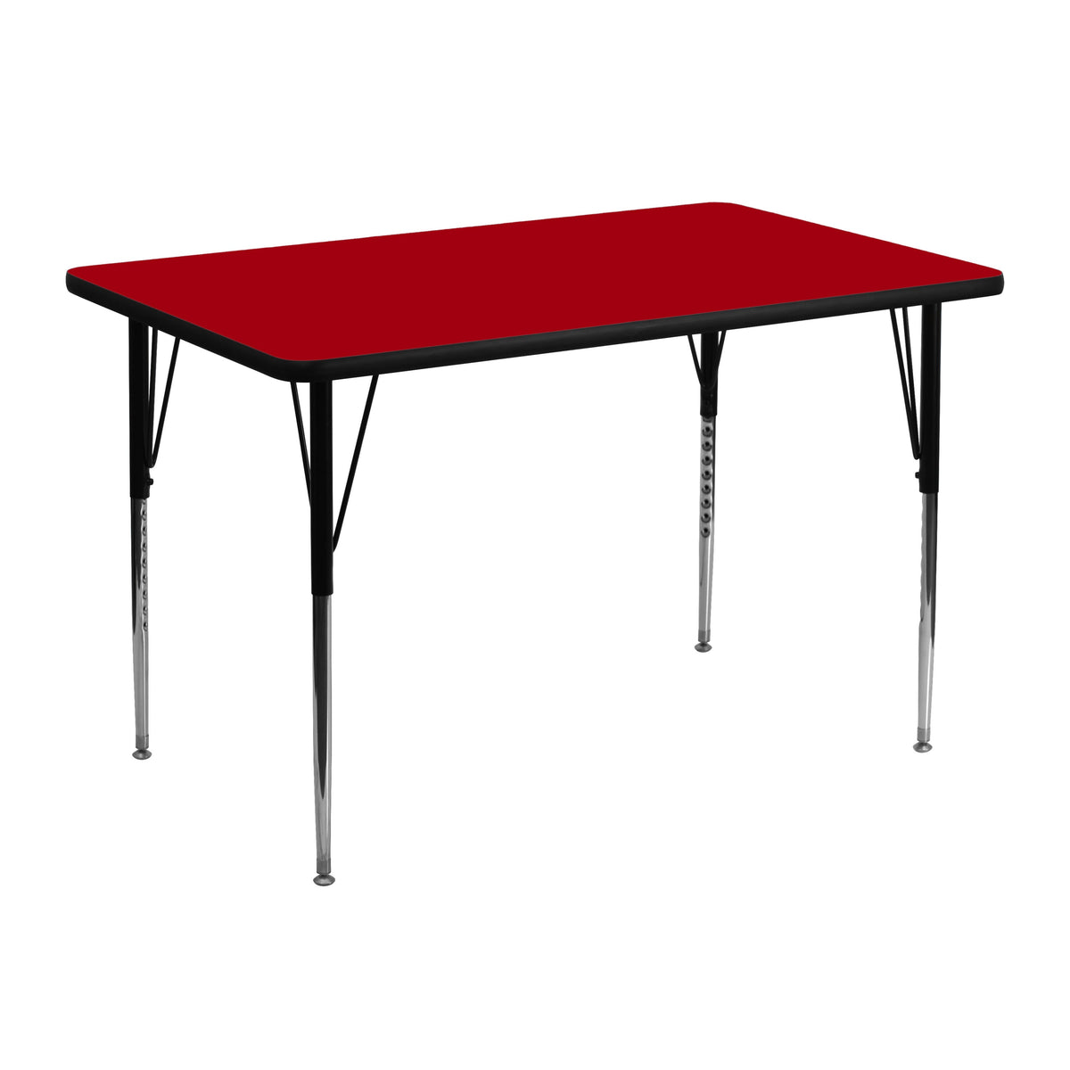 Flash Furniture XU-A3048-REC-RED-T-A-GG 30"W x 48"L Rectangular Red Thermal Laminate Adjustable Activity Table (Red Top/Black Frame) - Main view