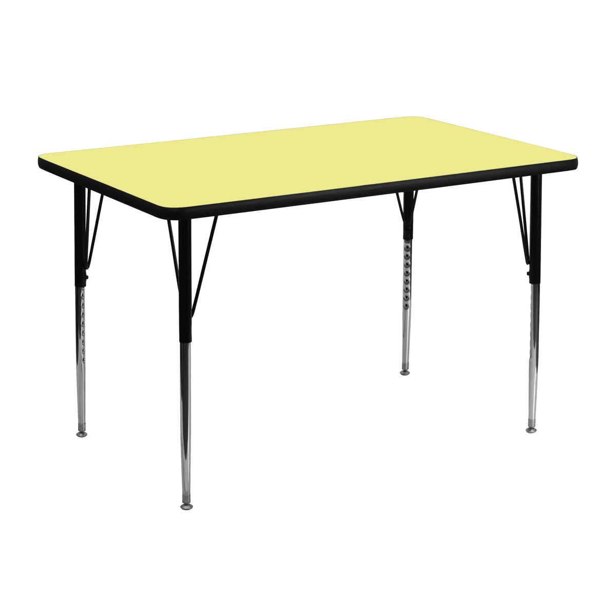 Flash Furniture XU-A3048-REC-YEL-T-A-GG 30"W x 48"L Rectangular Yellow Thermal Laminate Adjustable Activity Table (Yellow Top/Black Frame) - Main view