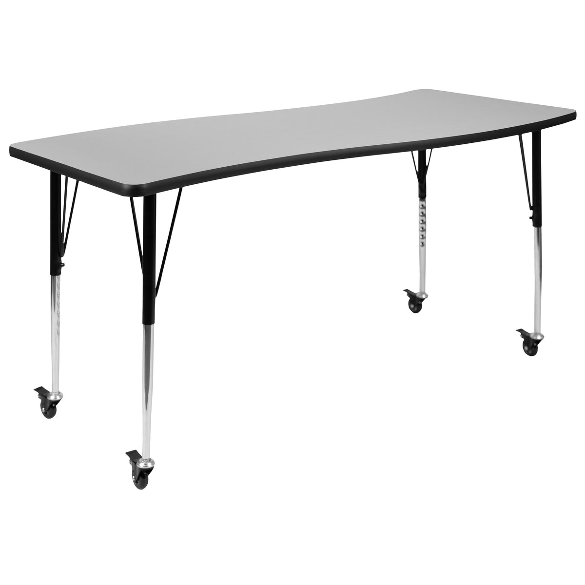 Flash Furniture XU-A3060-CON-GY-T-A-CAS-GG Mobile 26"W x 60"L Rectangular Wave Collaborative Grey Adjustable Activity Table (Grey Top/Black Frame) - Main view