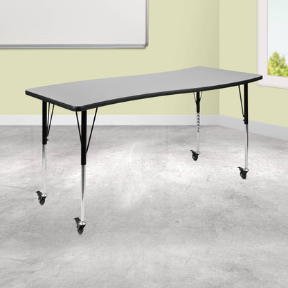 Flash Furniture XU-A3060-CON-GY-T-A-CAS-GG Mobile 26"W x 60"L Rectangular Wave Collaborative Grey Adjustable Activity Table (Grey Top/Black Frame) - View 2