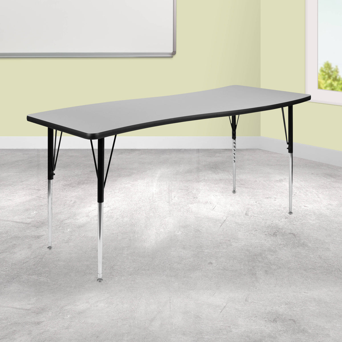 Flash Furniture XU-A3060-CON-GY-T-A-GG 26"W x 60"L Rectangular Wave Collaborative Grey Adjustable Height Activity Table (Grey Top/Black Frame) - View 2