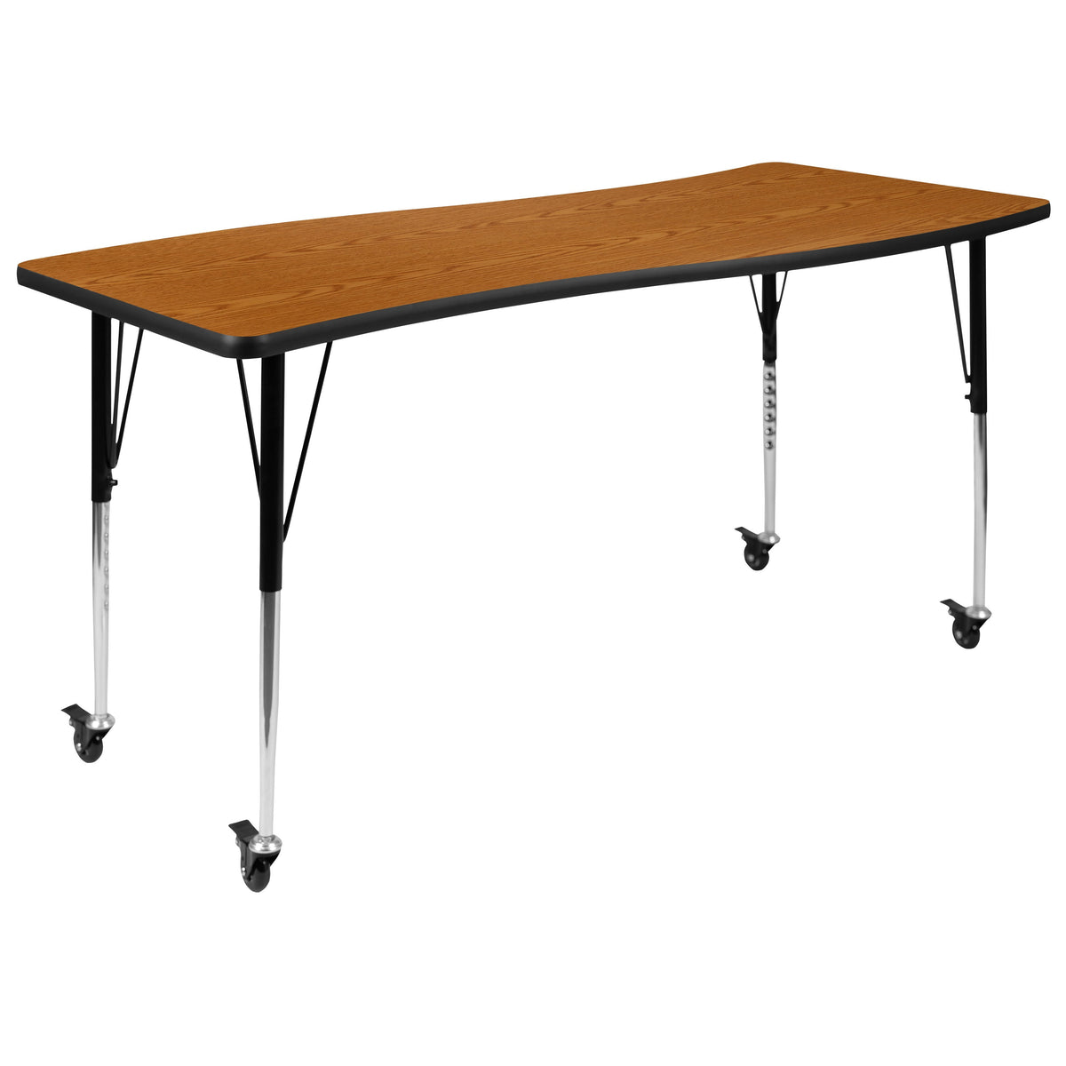 Flash Furniture XU-A3060-CON-OAK-T-A-CAS-GG Mobile 26"W x 60"L Rectangular Wave Collaborative Oak Adjustable Activity Table (Oak Top/Black Frame) - Main view
