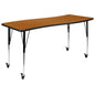 Flash Furniture XU-A3060-CON-OAK-T-A-CAS-GG Mobile 26"W x 60"L Rectangular Wave Collaborative Oak Adjustable Activity Table (Oak Top/Black Frame) - Main view