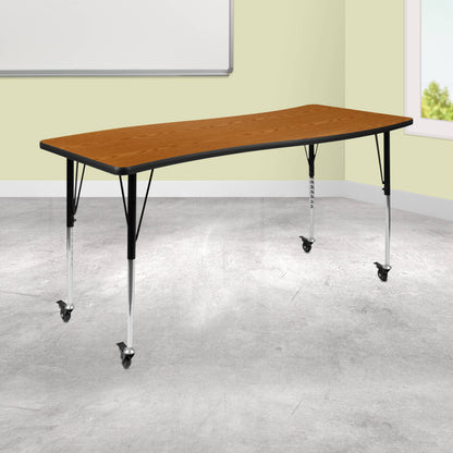 Flash Furniture XU-A3060-CON-OAK-T-A-CAS-GG Mobile 26"W x 60"L Rectangular Wave Collaborative Oak Adjustable Activity Table (Oak Top/Black Frame) - View 2