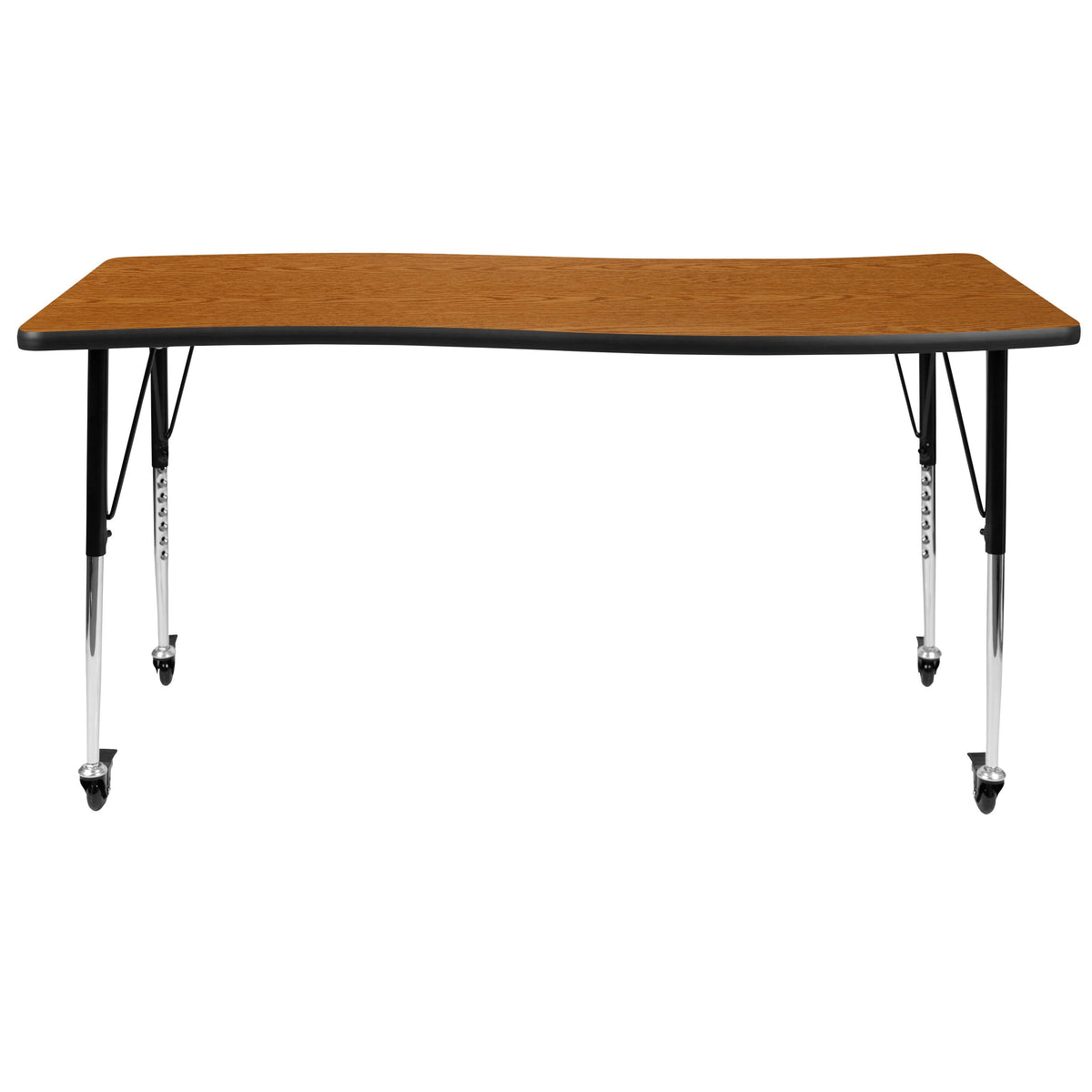 Flash Furniture XU-A3060-CON-OAK-T-A-CAS-GG Mobile 26"W x 60"L Rectangular Wave Collaborative Oak Adjustable Activity Table (Oak Top/Black Frame) - View 6