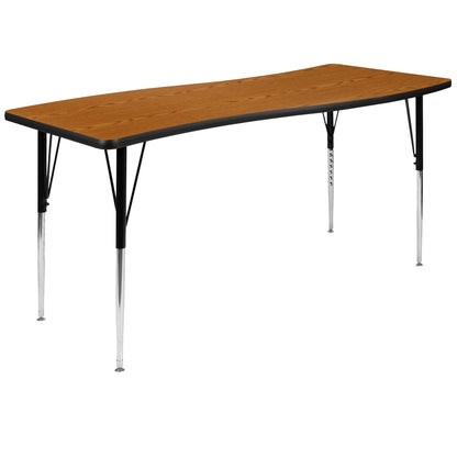 Flash Furniture XU-A3060-CON-OAK-T-A-GG 26"W x 60"L Rectangular Wave Collaborative Oak Adjustable Height Activity Table (Oak Top/Black Frame) - Main view